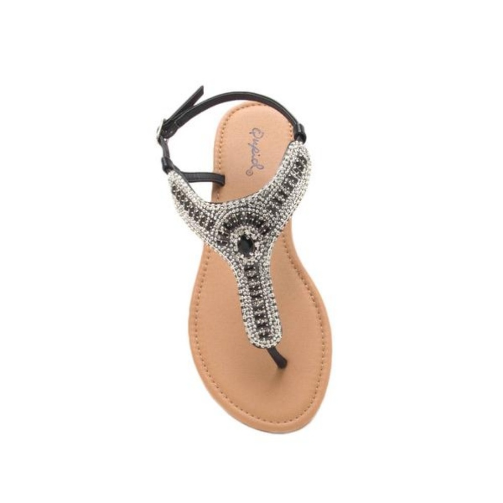 Qupid Archer Black Thong Sandals